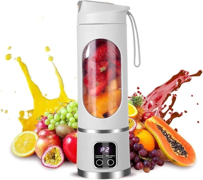 KUWEI Portable blender,USB-C rechargeable,Personal compact travel juicer cup15OZ for Shakes, Smoothies,Fresh juice,Self-cleaning,Leakproof lid, Smart time display,12 blades,with strong blending White - Image 1